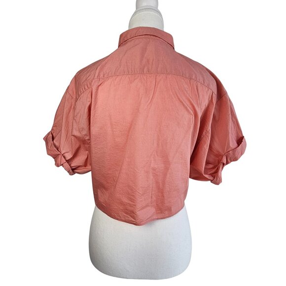 Women's Crop Top- Front tie- Button Up-Collared-Light Coral Color - Picture 10 of 16